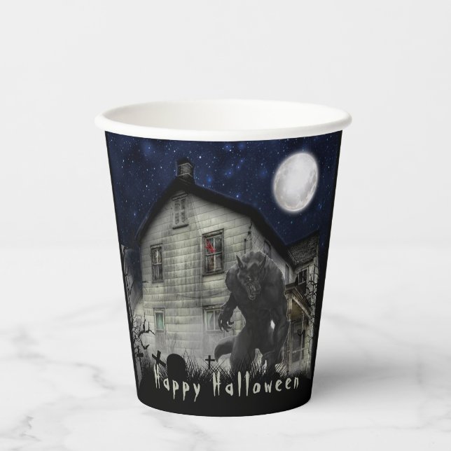 Scary Happy Halloween Werewolf Party Paper Cups (Front)