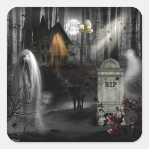 Scary Haunted Halloween Ghost Square Sticker