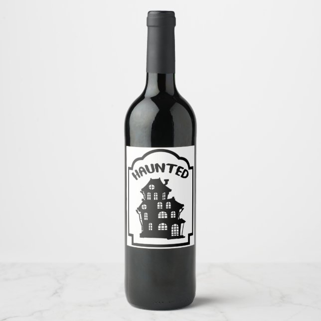 Scary Haunted House Halloween Wine Label (Front)