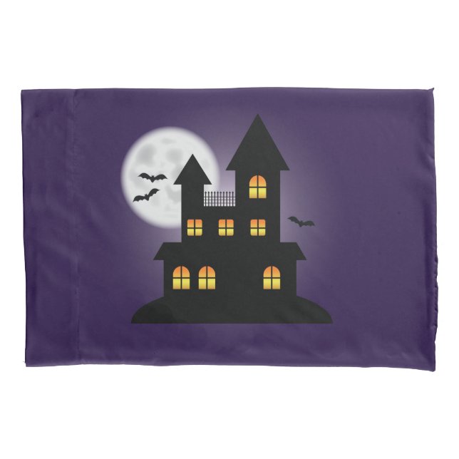 Scary Haunted House On Purple Halloween Pillowcase (Front)