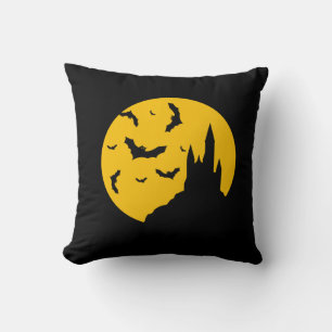 Scary Haunted House with Bats Happy Halloween Throw Pillow
