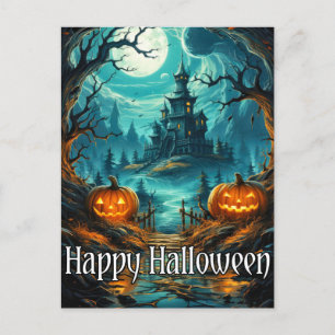 Scary Haunted Mansion   Happy Halloween Postcard