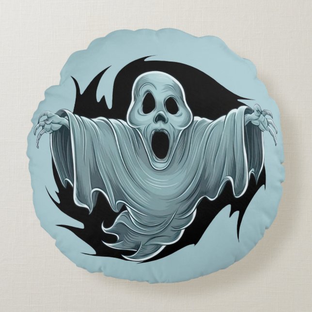 Scary Haunting Ghost Round Pillow (Front)