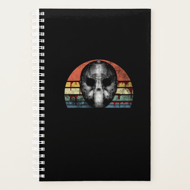 Scary Horror Movie Hockey Mask Retro Sunset Planner (Front)