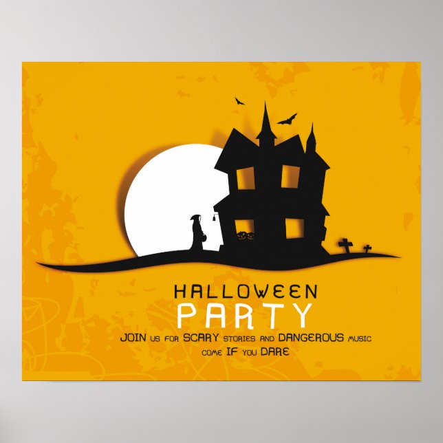 Scary House & Full Moon Halloween Party Invitation Poster (Front)