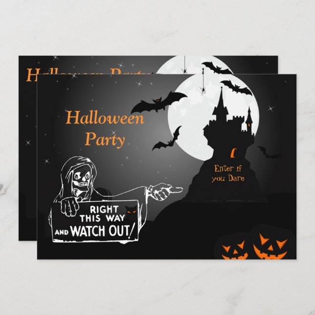 Scary Hunted House Halloween Invitation (Front/Back)
