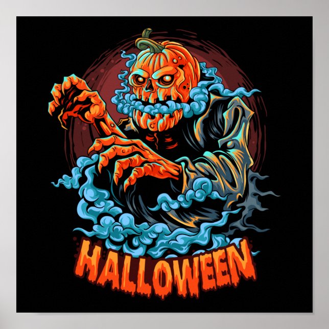 Scary Jack-o-lantern Bubbling Head Poster (Front)