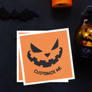 Scary Jack O Lantern Custom Orange Halloween Party Napkin