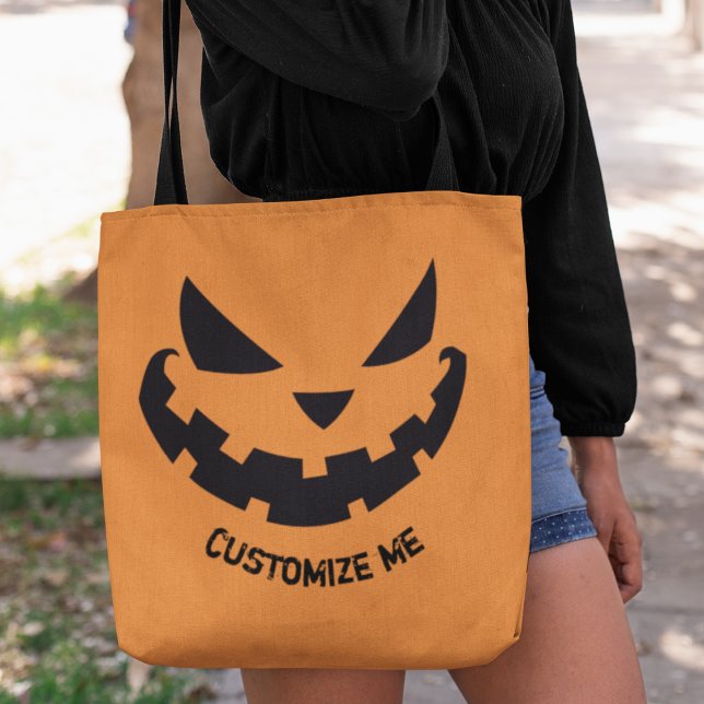 Scary Jack O Lantern Custom Orange Halloween Party Tote Bag (Creator Uploaded)