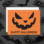 Scary Jack O Lantern Custom Orange Happy Halloween Postcard<br><div class="desc">This spooky orange Halloween postcard feature a cool smiling Jack O Lantern and your own personalized text. Cute and scary custom postcards.</div>