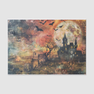 Scary Jack o Lantern Full Moon Halloween Decoupage Tissue Paper