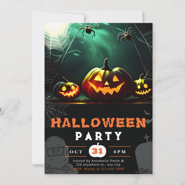 Scary Jack-O' Lantern Full Moon Halloween Invitation (Front)