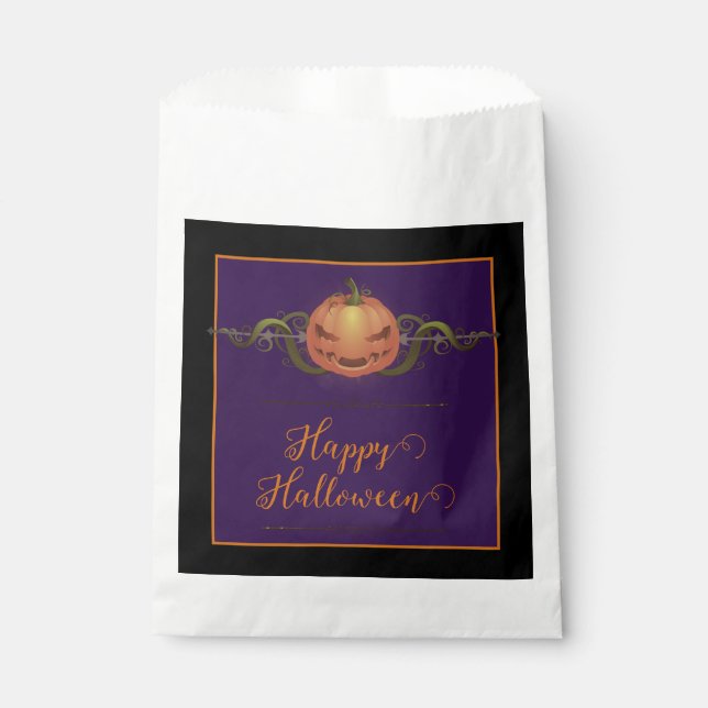 Scary Jack-o-Lantern Halloween | Black Favour Bag (Front)