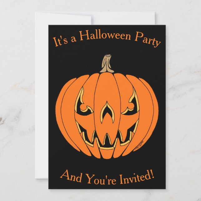 Scary Jack-o'-Lantern Halloween Design Invitation (Front)