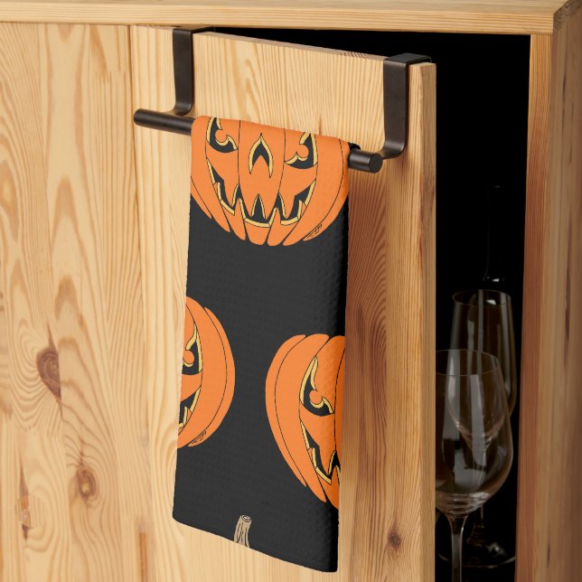 Scary Jack-o'-Lantern Halloween Design Kitchen Towel (Thirds Fold)