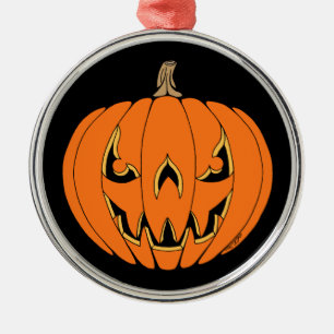 Scary Jack-o'-Lantern Halloween Design Metal Ornament