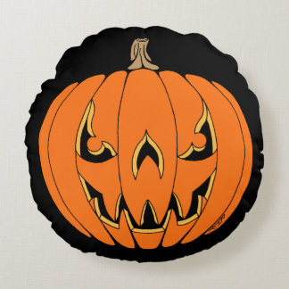 Scary Jack-o'-Lantern Halloween Design Round Pillow