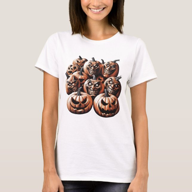 Scary Jack-O'-Lantern Halloween Design - Spooky Pu T-Shirt (Front)