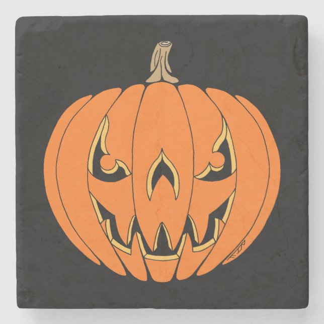 Scary Jack-o'-Lantern Halloween Design Stone Coaster (Front)