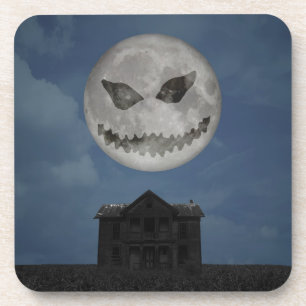 Scary Jack O Lantern Halloween Moon Coaster
