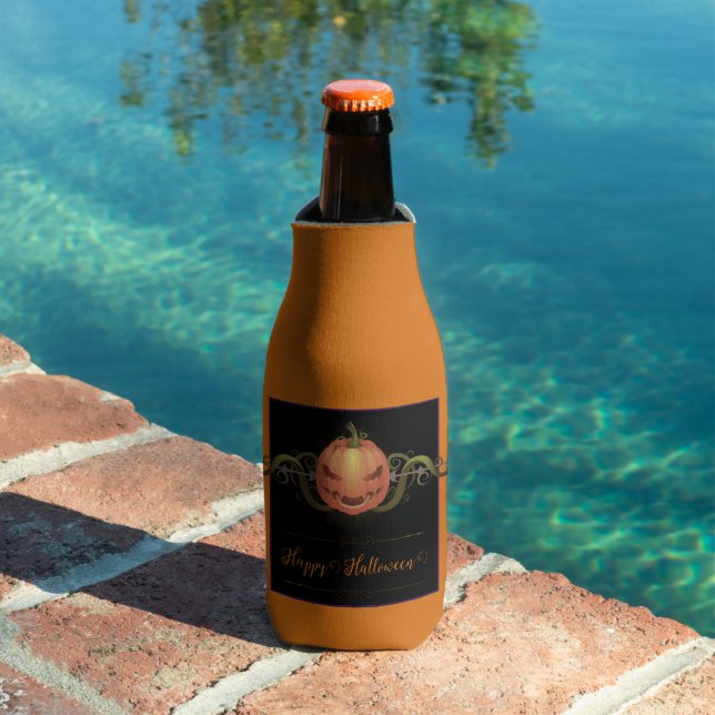 Scary Jack-o-Lantern Halloween | Orange Bottle Cooler (In Situ Pool)