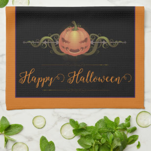 Scary Jack-o-Lantern Halloween   Orange Kitchen Towel