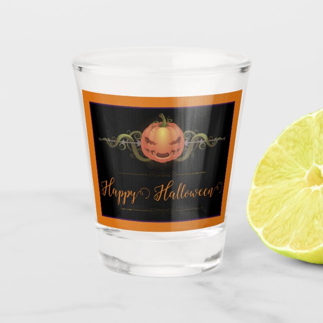 Scary Jack-o-Lantern Halloween | Orange Shot Glass (Front)