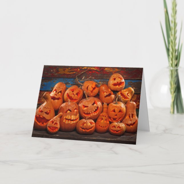 Scary Jack O Lantern Halloween Pumpkins 2 Card (Front)