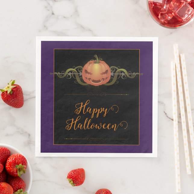 Scary Jack-o-Lantern Halloween | Purple Napkin (Insitu)