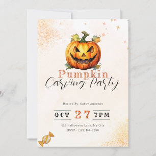 Scary Jack-O' Lantern Orange Pumpkin Carving Party Invitation