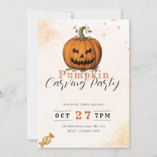 Scary Jack-O' Lantern Orange Pumpkin Carving Party Invitation