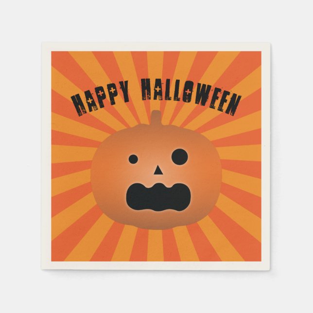 Scary Jack O Lantern Pumpkin Halloween Party Napkin (Front)