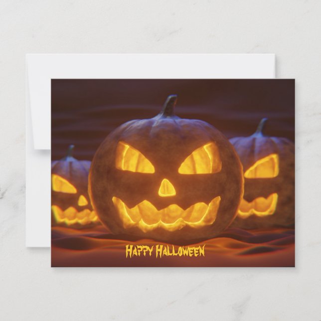 Scary Jack-O-Lantern Pumpkin Happy Halloween Card (Front)