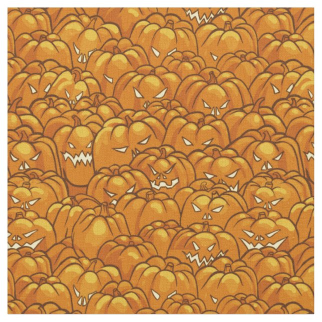 Scary Jack-O-Lantern Pumpkins Fabric (Close Up)