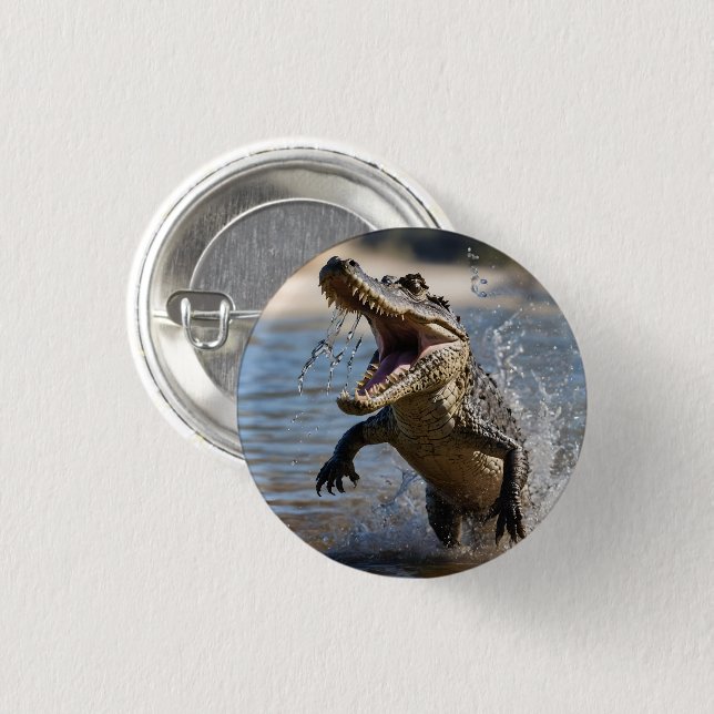 Scary Jaws: Australian Crocodile Leaping 1 Inch Round Button (Front & Back)
