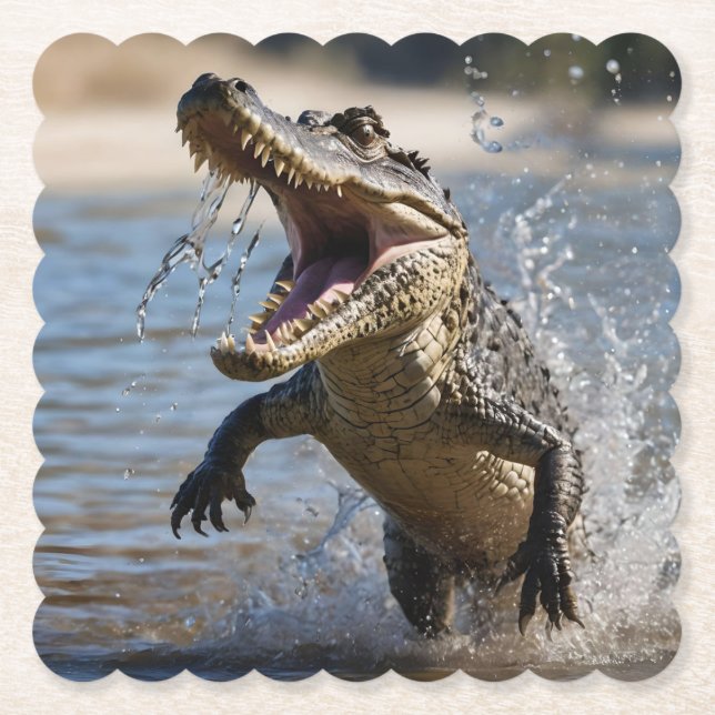 Scary Jaws: Australian Crocodile Leaping Paper Coaster (Front)