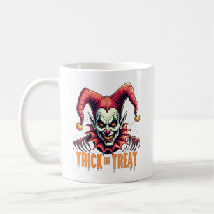 Scary Jester Trick or Treat Halloween Coffee Mug