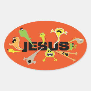 Scary Jesus Oval Sticker