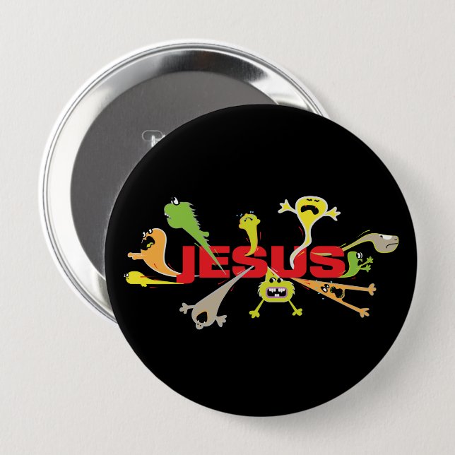 Scary Jesus (red) 4 Inch Round Button (Front & Back)