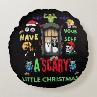 Scary Little Christmas Horror Holiday Design Round Pillow