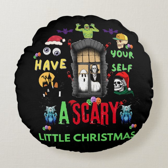 Scary Little Christmas Horror Holiday Design   Round Pillow (Front)