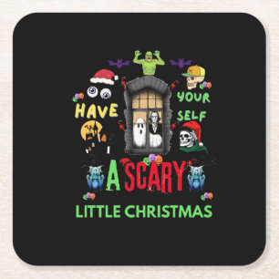 Scary Little Christmas Horror Holiday Design T-Sh Square Paper Coaster