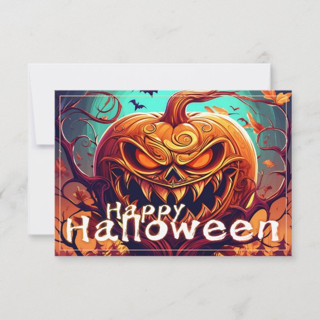 Scary Looking Orange Pumpkin with Face, Halloween (Front)