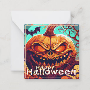 Scary Looking Orange Pumpkin with Face, Halloween Card