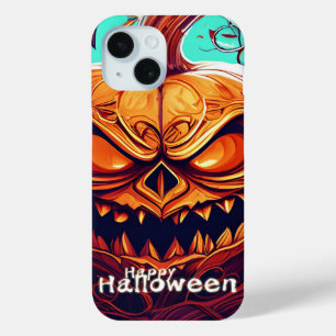 Scary Looking Orange Pumpkin with Face, Halloween iPhone 15 Case