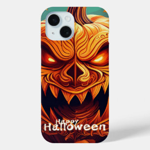 Scary Looking Orange Pumpkin with Face, Halloween iPhone 15 Case
