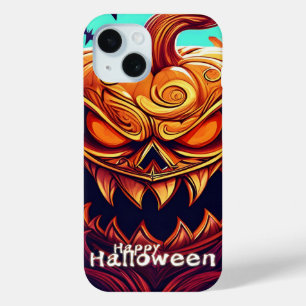 Scary Looking Orange Pumpkin with Face, Halloween iPhone 15 Case
