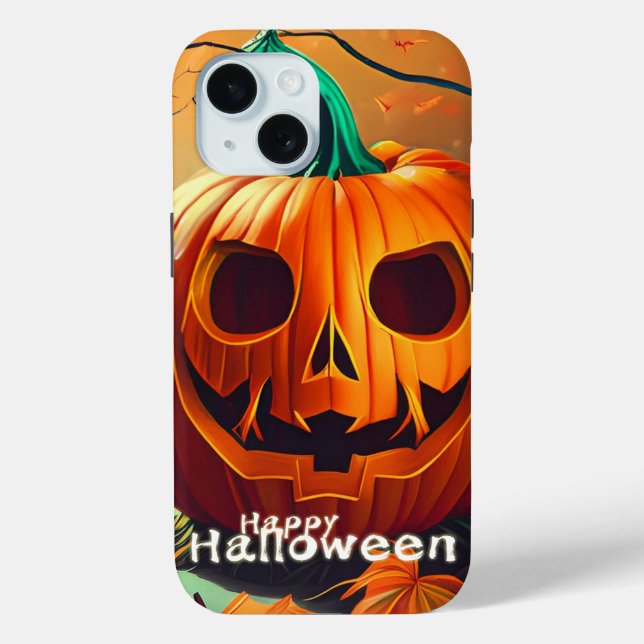 Scary Looking Orange Pumpkin with Face, Halloween Case-Mate iPhone Case (Back)