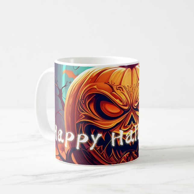 Scary Looking Orange Pumpkin with Face, Halloween  Coffee Mug (Front Left)