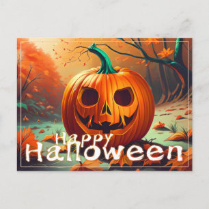 Scary Looking Orange Pumpkin with Face, Halloween  Holiday Postcard